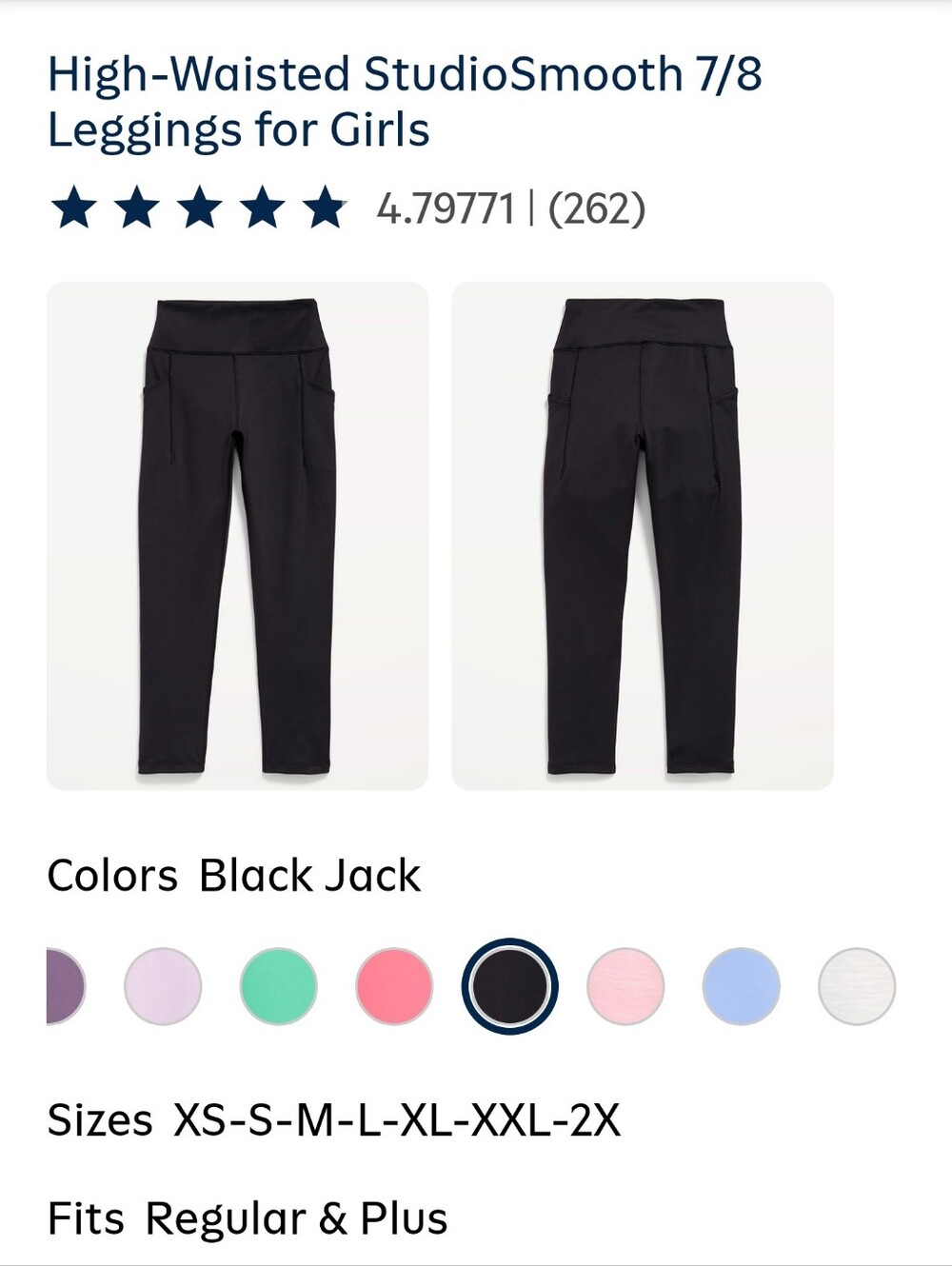 Old Navy Black Girls' 7/8 High-Waisted Leggings